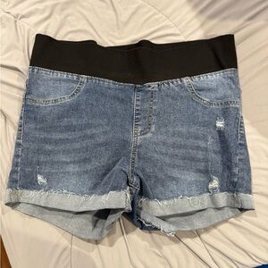 SHEIN Blue Jean maternity Shorts with Black Waistband